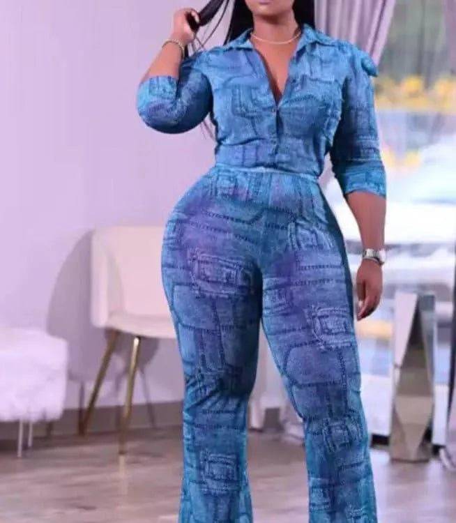 Patty Two Piece Pants Set-Blue.