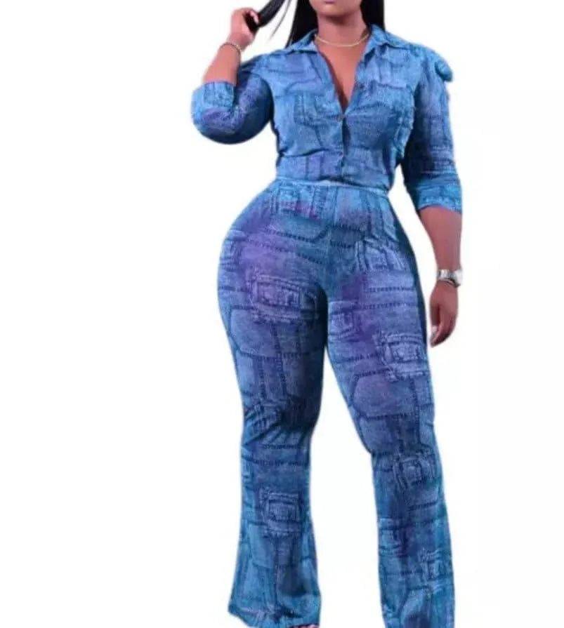 Patty Two Piece Pants Set-Blue.