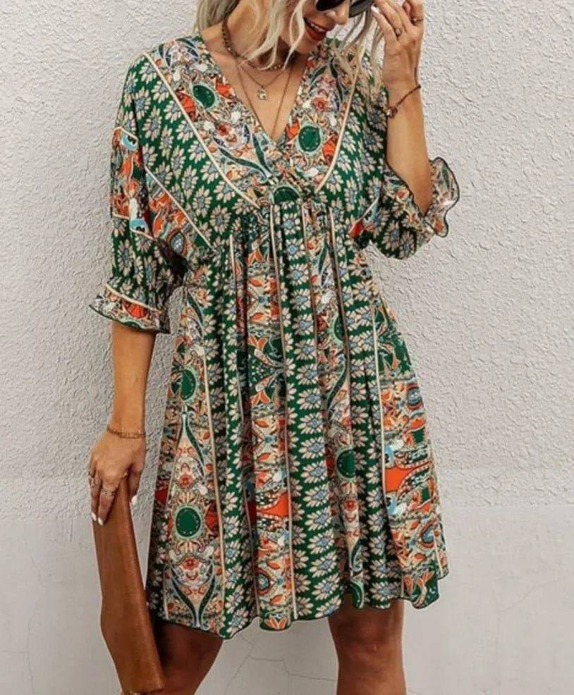 Peacock Mini Dress-Green.