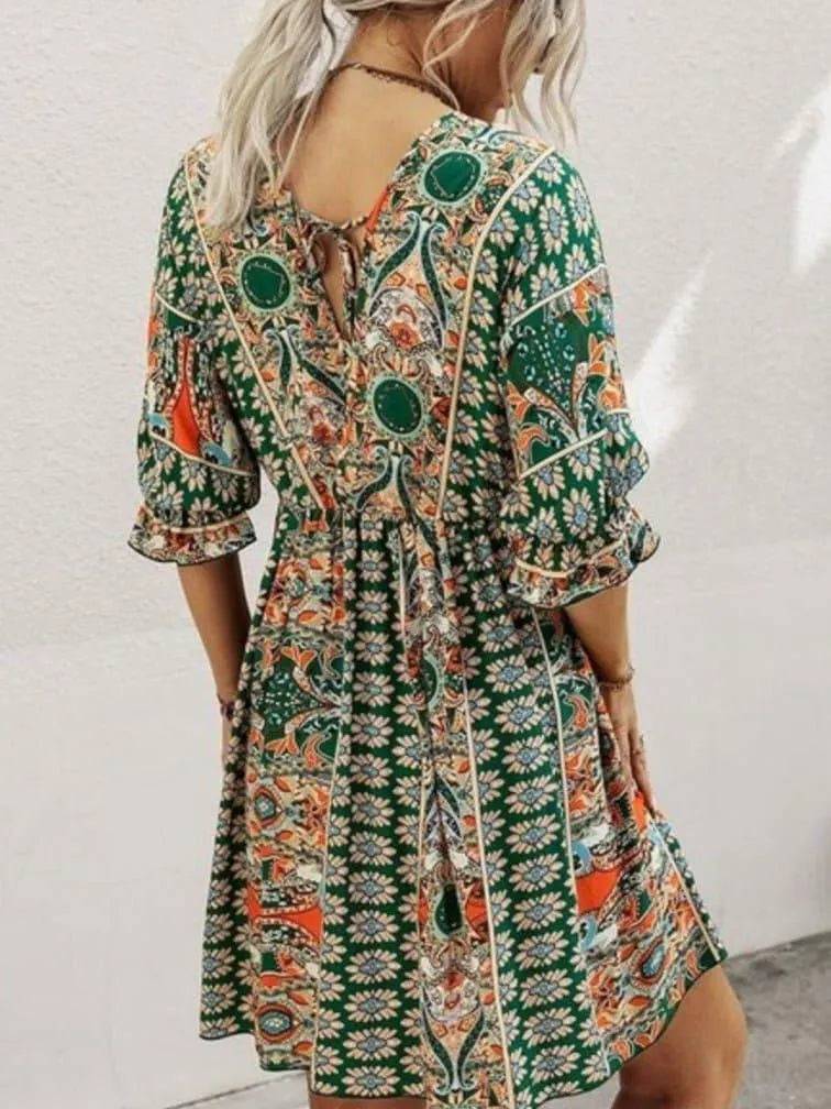 Peacock Mini Dress-Green.