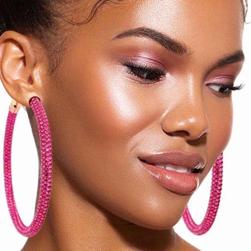 Pink Rhinestone Tube Hoops.