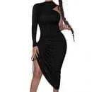Pleated Tightfitting Dress-Black.