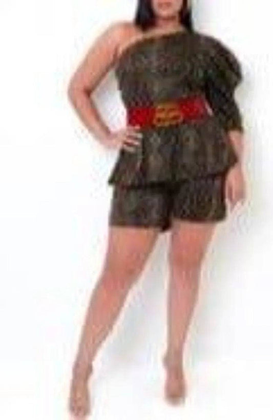 Plus Size Mama Snake Two Piece-Brown.