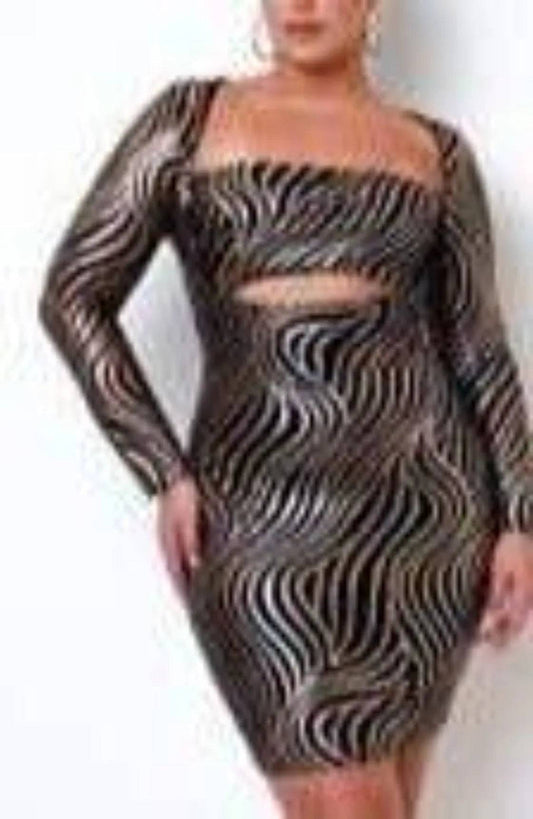 Plus Size Swirl Mini Dress-Black.