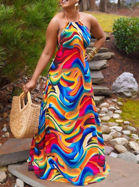 Rainbow Halter Maxi Dress.