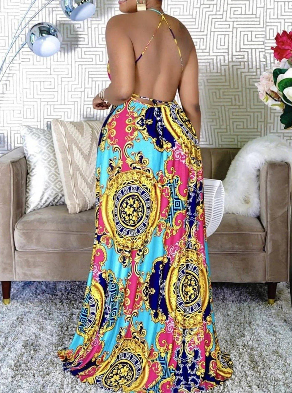 Rainbow Halter Maxi Dress.