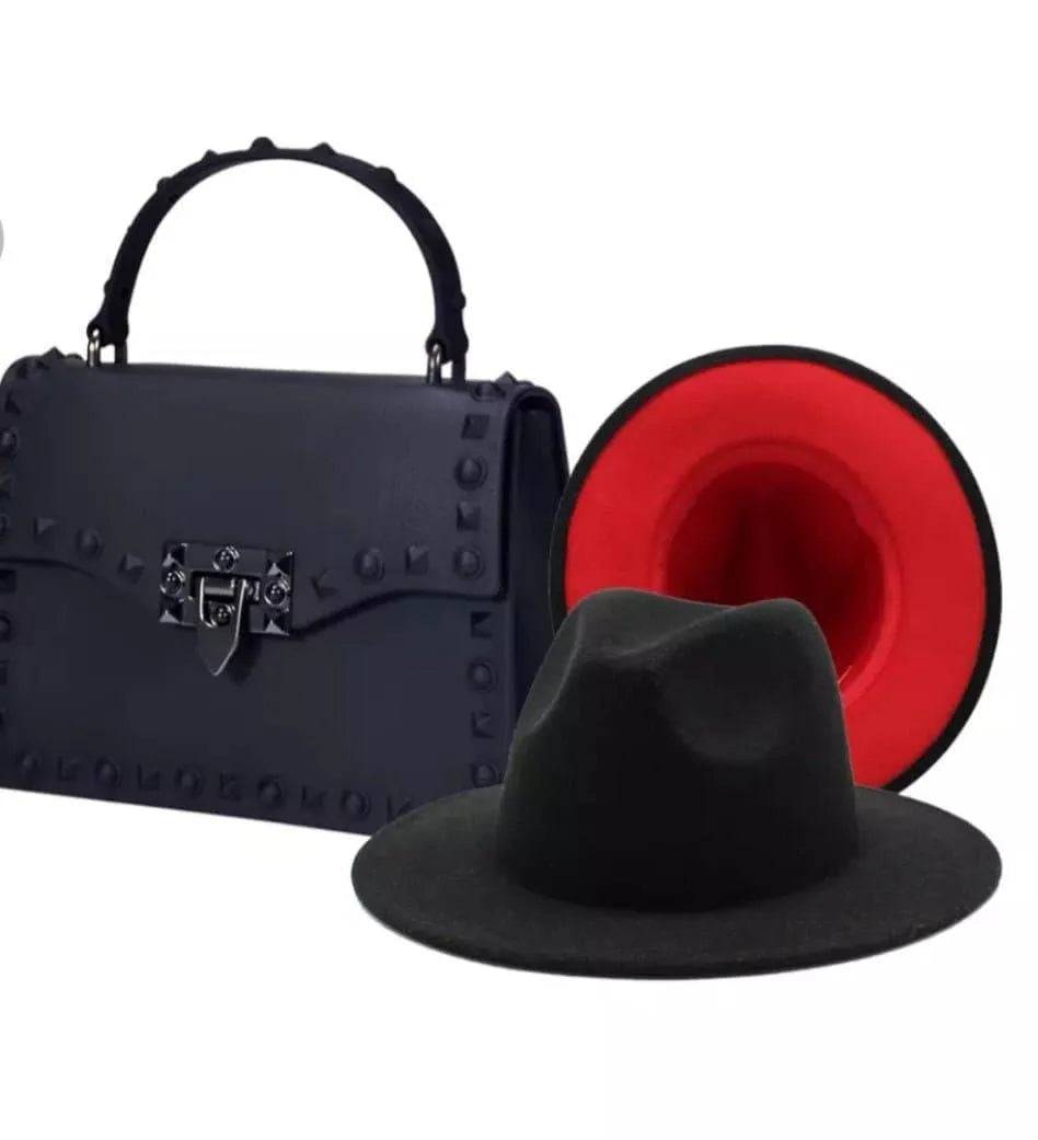 Red Fedora Hat with Matching Jelly Purse.