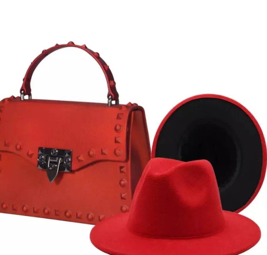 Red Fedora Hat with Matching Jelly Purse.