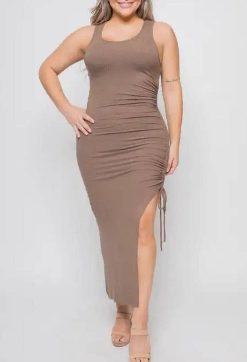 Ruched Tank Maxi Plus Dress-Mauve.