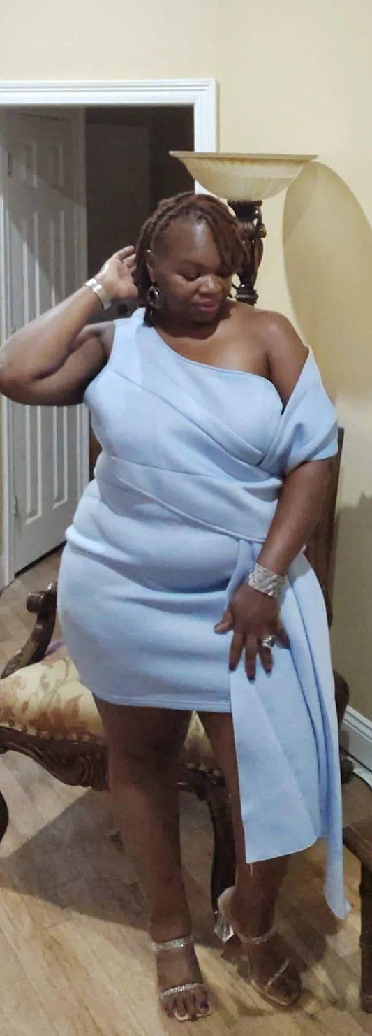 Sexy Bare Shoulder Mini Dress-Blue.