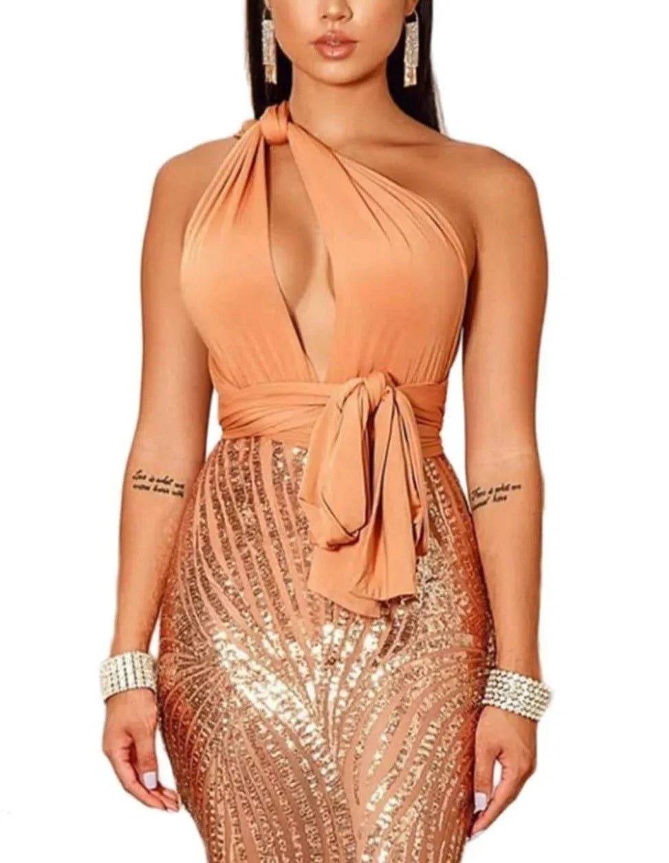 Sexy Goldie Halter Dress-Gold.