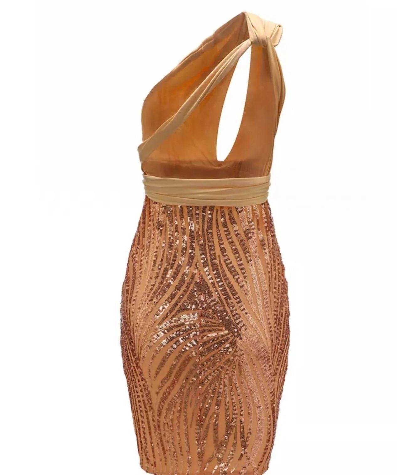 Sexy Goldie Halter Dress-Gold.