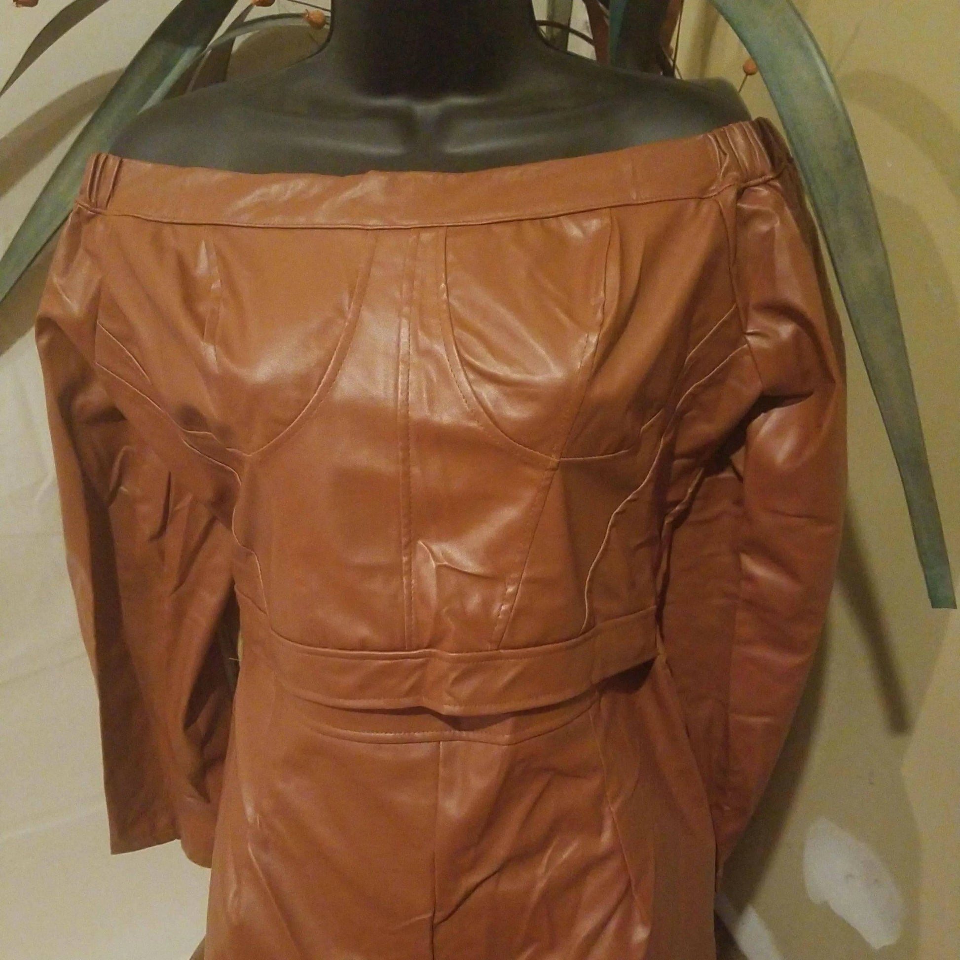 Sexy PU Leather Jumpsuit-Brown.