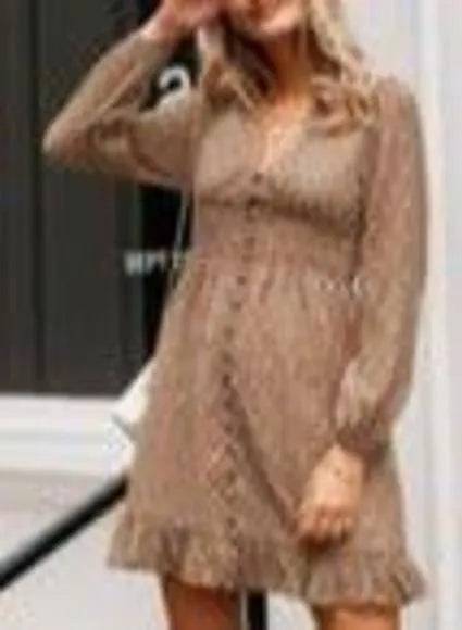 Sexy V-Neck Chiffon Dress-Brown.