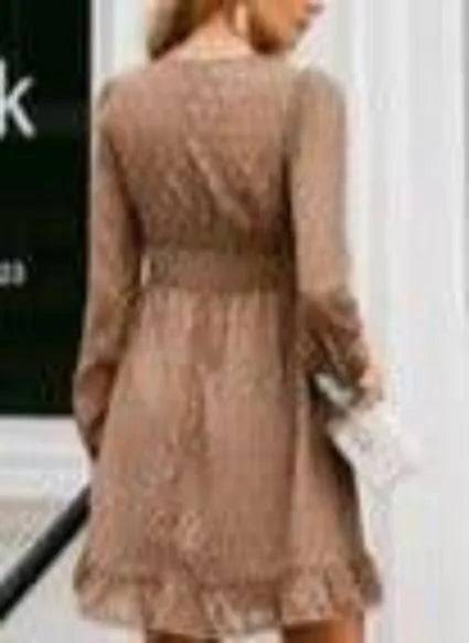Sexy V-Neck Chiffon Dress-Brown.