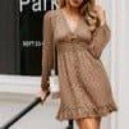 Sexy V-Neck Chiffon Dress-Brown.
