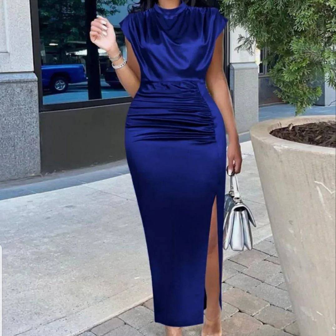 Shine On Me Pleated Dress-Blue.