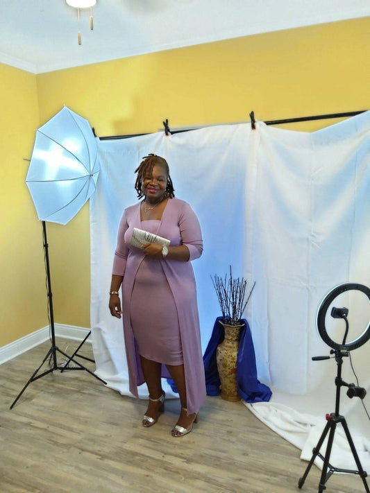 Silhouette Midi Dress with Duster-Lavender.