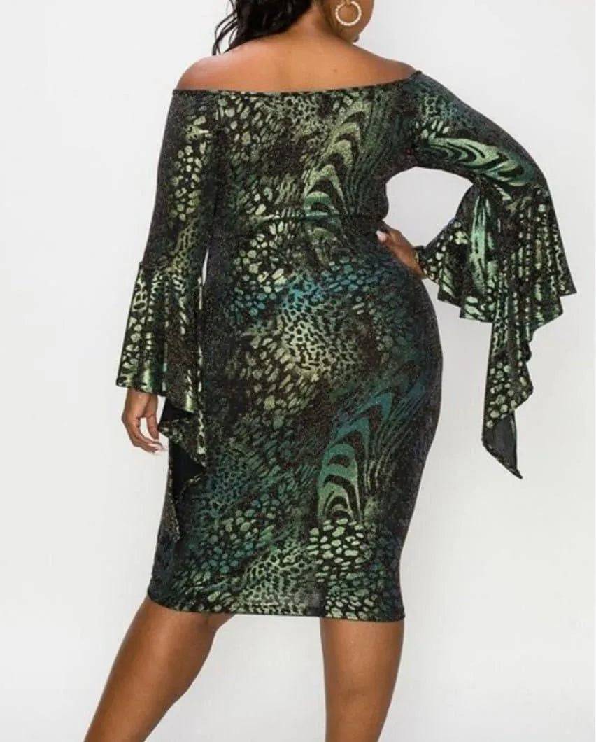 Swing Back Midi Plus Dress-Multi Green.