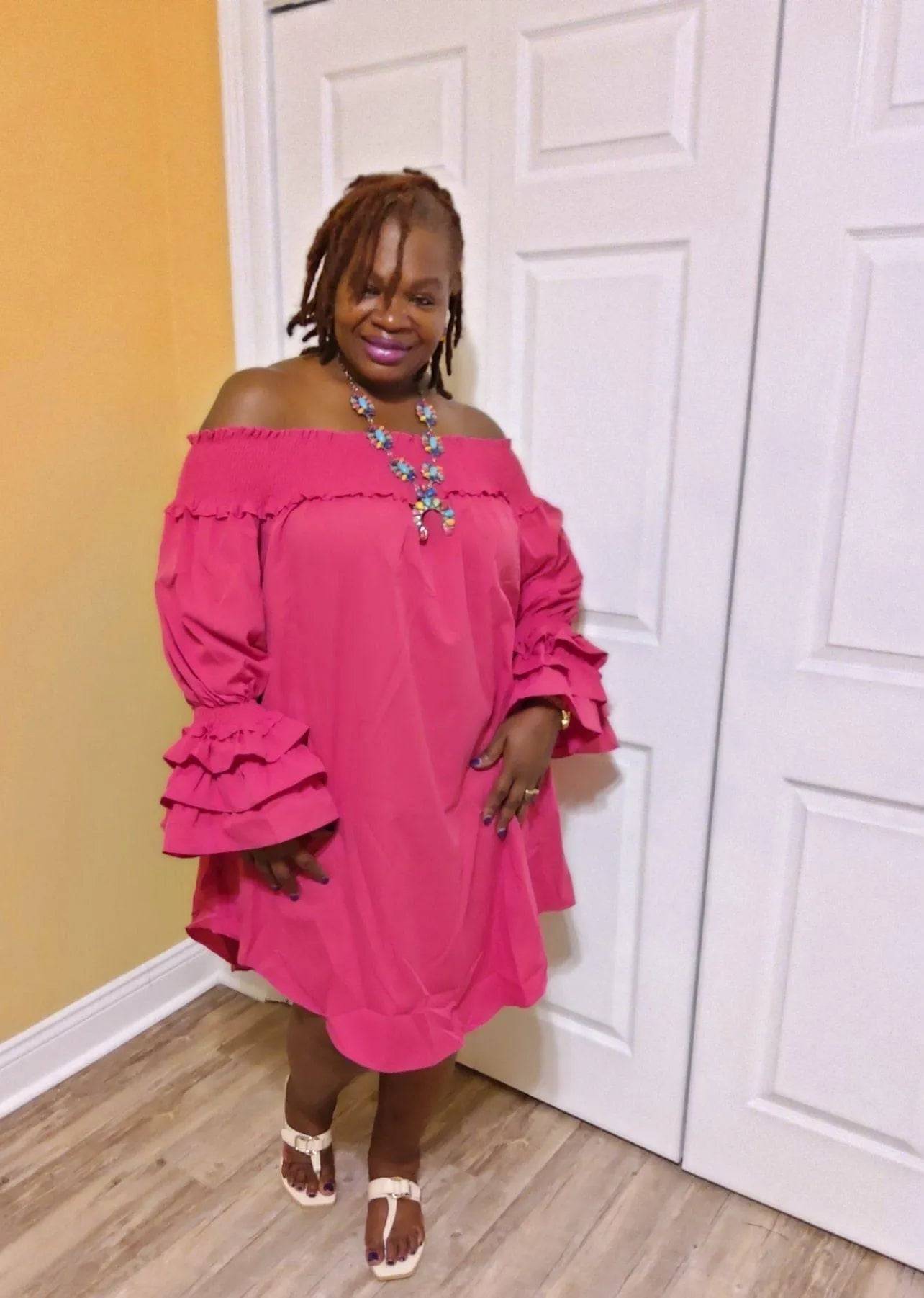 Swinging Smock Dress-Rose Red.
