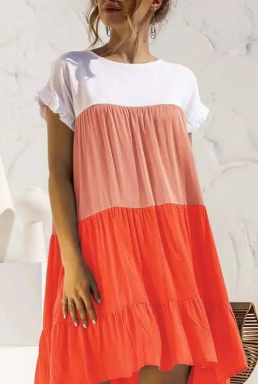 Tiered Mini Dress-Orange.