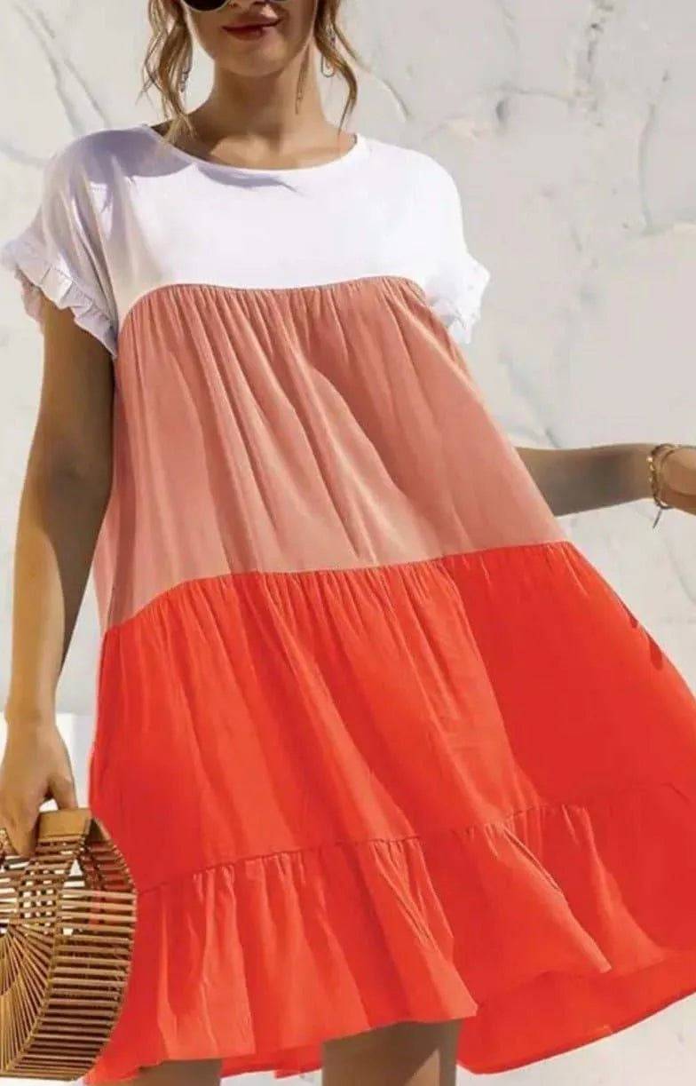 Tiered Mini Dress-Orange.