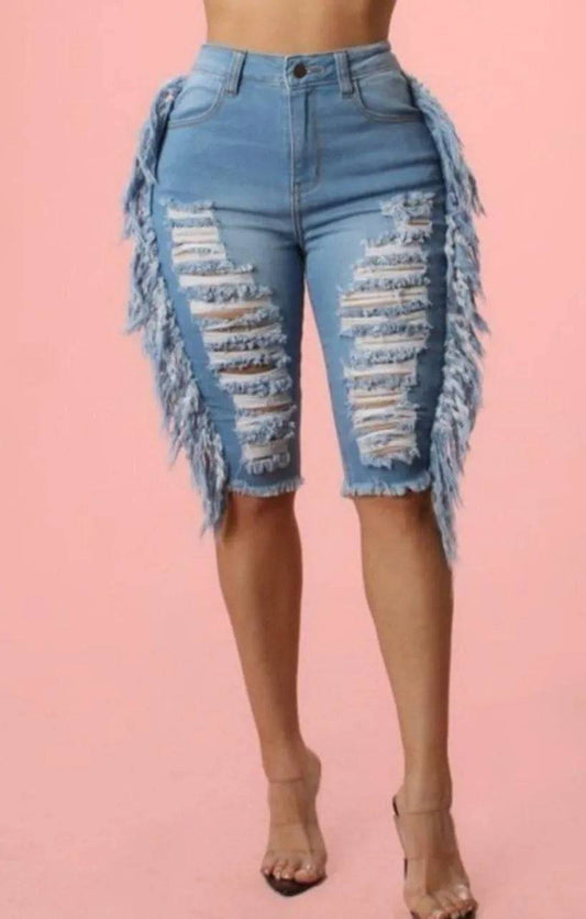 Torn Up Shorts-Med Blue.