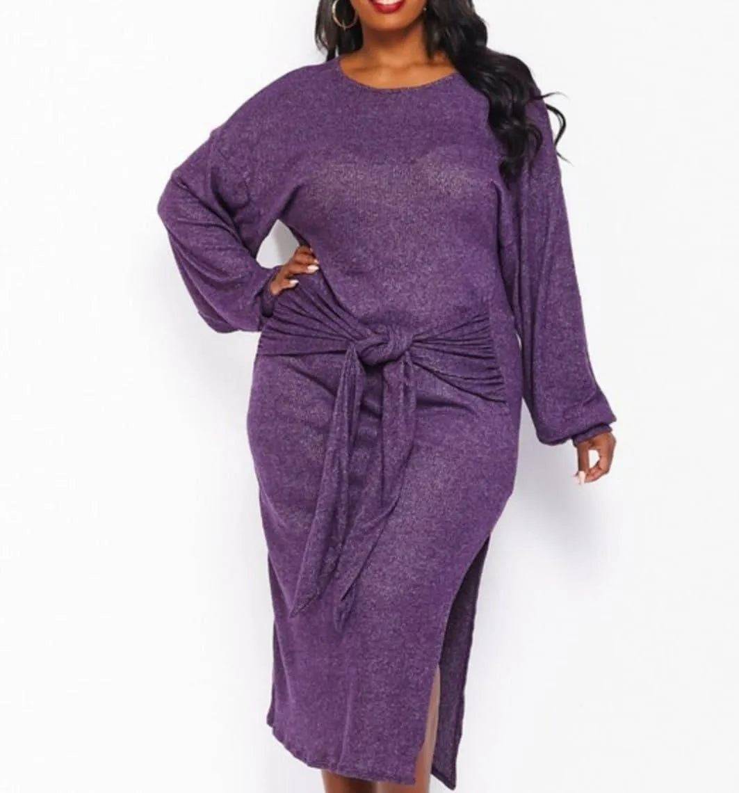 Waist Tie Dress-Purple.